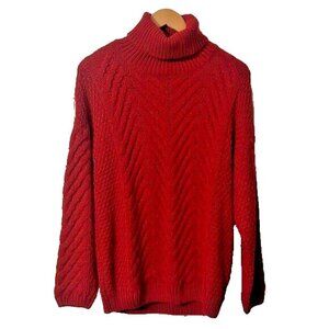 Red Chunky Cable Knit Turtleneck Sweater‎ Apres Ski Women's Large Korean Make